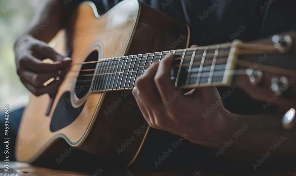 musician playing acoustic guitar, Generative AI musician playing acoustic guitar, Generative AI