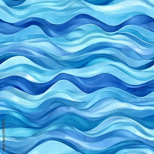 Seamless pattern of layered abstract waves with a watercolor effect