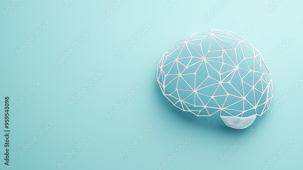 abstract digital brain with connected nodes, minimalistic AI and neural network concept. minimal futuristic graphic design template abstract digital brain with connected nodes, minimalistic AI and neural network concept. minimal futuristic graphic design template
