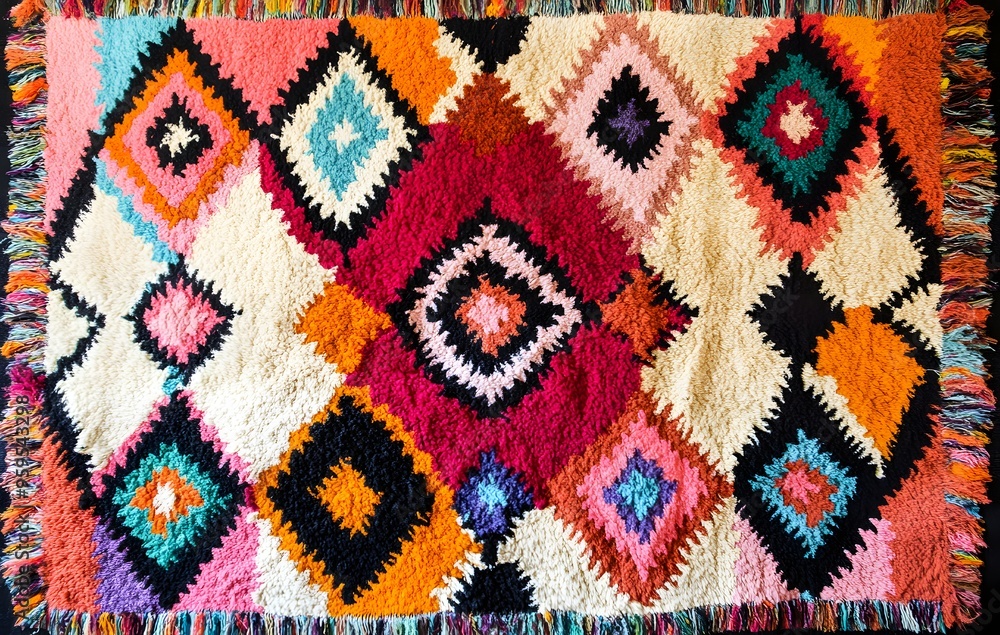 2. **Full-size Moroccan rug pattern with bold, seamless geometric shapes and vibrant hues** 2. **Full-size Moroccan rug pattern with bold, seamless geometric shapes and vibrant hues**