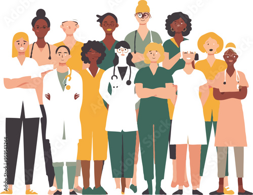 mixture of male and female med students celebrating Match Day, flat illustration, white background