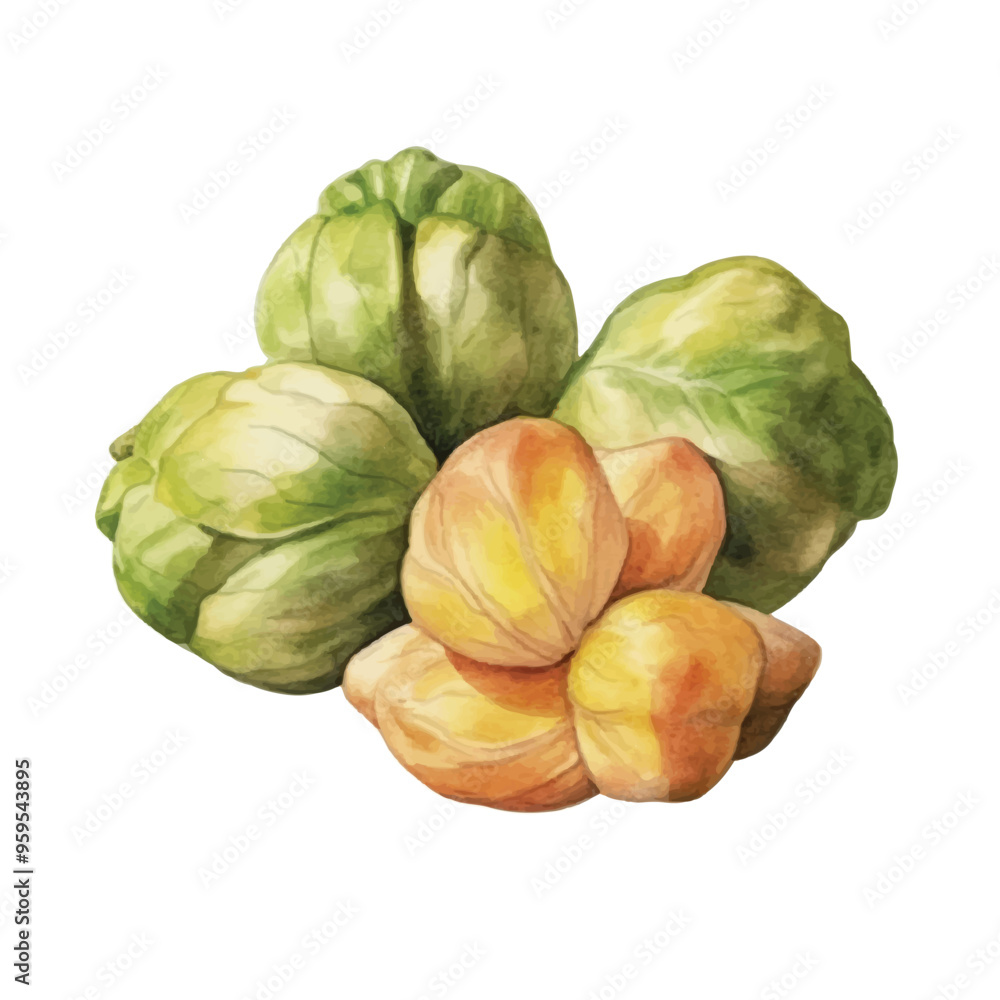 Watercolor of cabbage isolated white background Watercolor of cabbage isolated white background