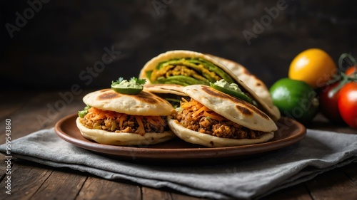 mexican street food dish gorditas isolated on an aesthetic plating, concept for advertisement background