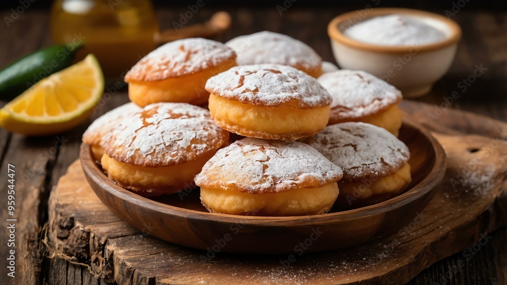 custom made wallpaper toronto digitalmexican desserts dish buuelos isolated on a wooden plate, concept for advertisement background