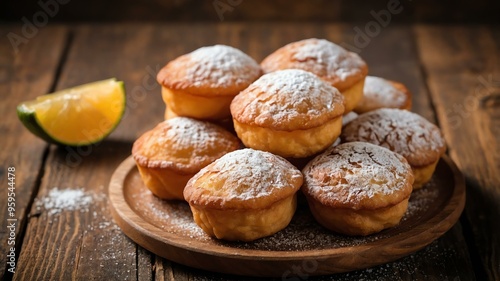 mexican desserts dish buuelos isolated on a wooden plate, concept for advertisement background photo