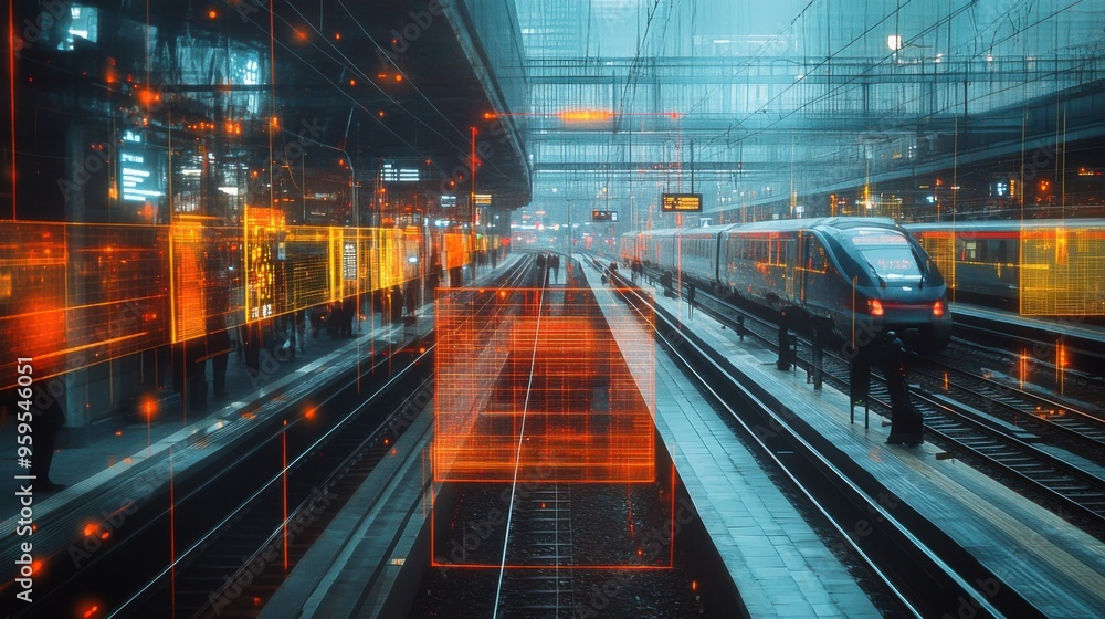 Advanced Safety System Scanning a Busy Train Station for Security Breaches with Digital Overlays Advanced Safety System Scanning a Busy Train Station for Security Breaches with Digital Overlays