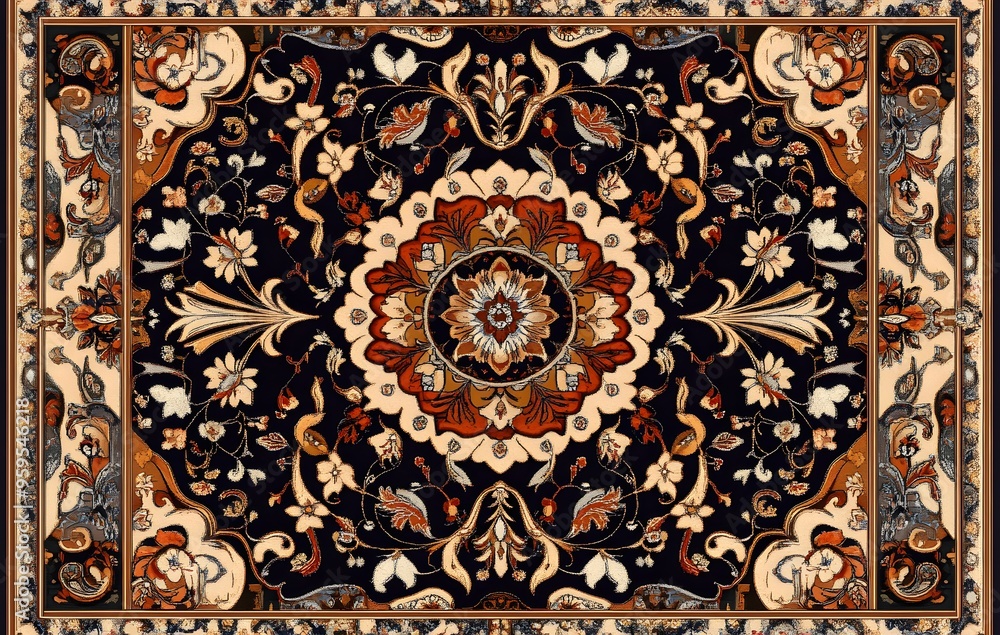 1. **Full-size Persian rug design featuring intricate, seamless floral motifs and rich colors** 1. **Full-size Persian rug design featuring intricate, seamless floral motifs and rich colors**