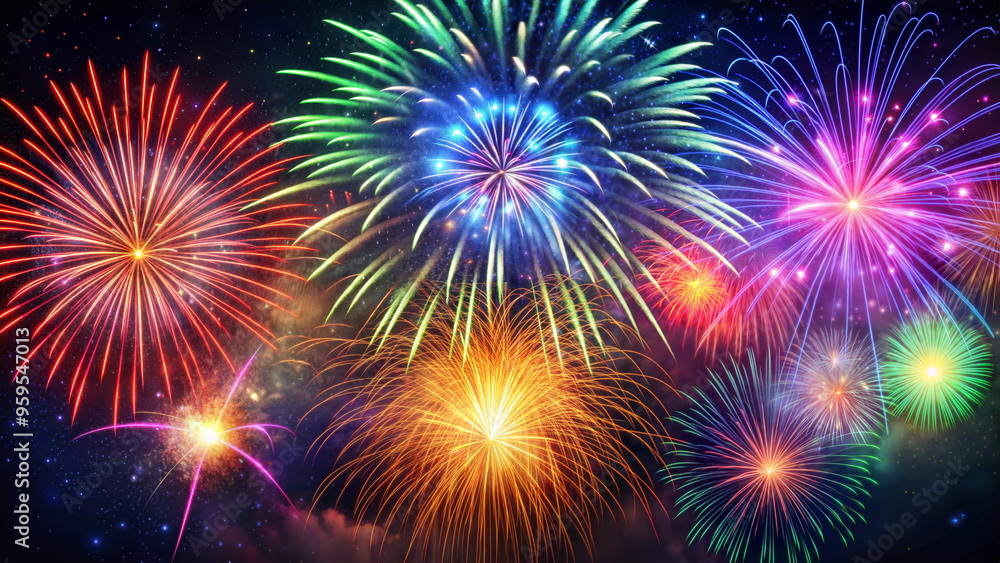 Naklejka premium Colorful fireworks display with vibrant colors in night sky for celebrations