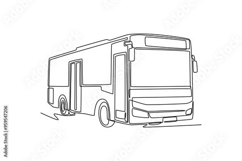 Continuous one line drawing bus transportation concept. Doodle vector illustration.	
