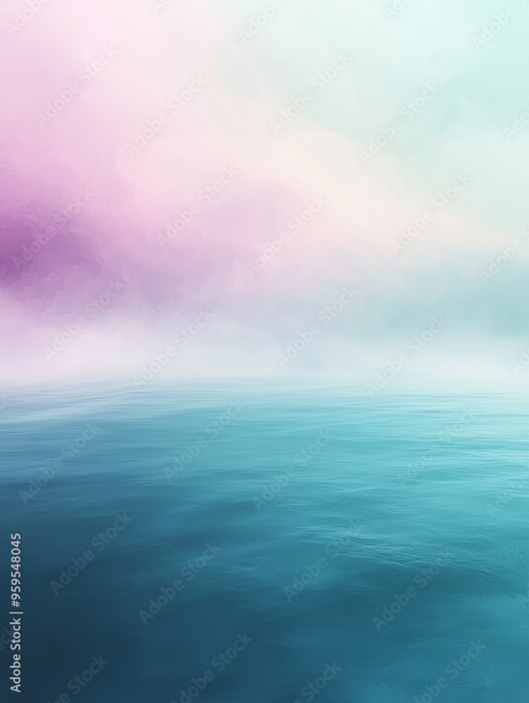 Obraz premium A tranquil ocean with soft pastel sky, gently fading from blue to pink, creating a peaceful and dreamlike atmosphere.