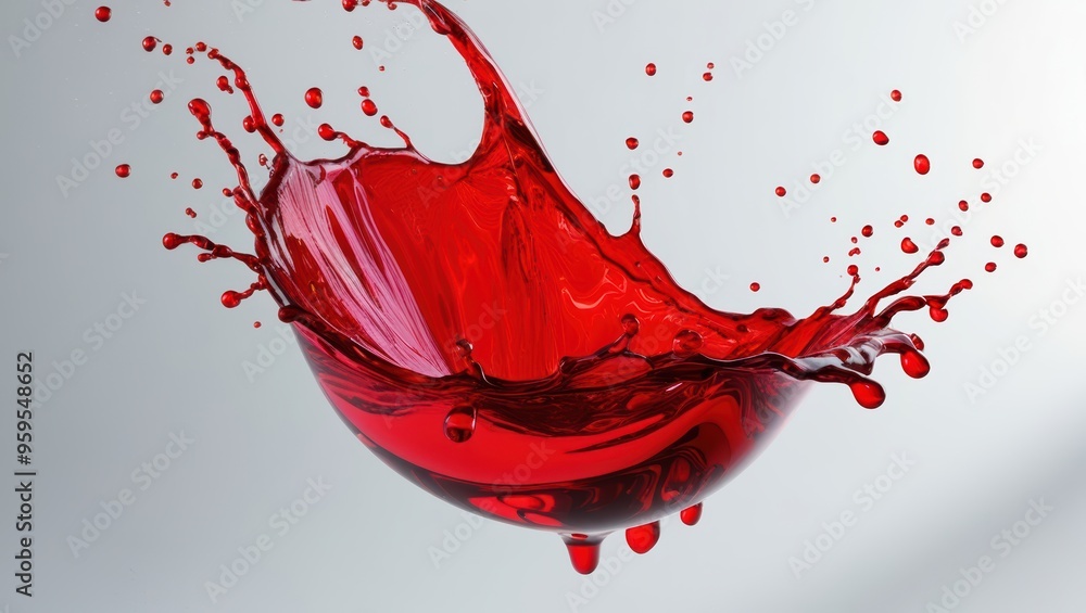 Fototapeta premium A dynamic collision of red paint splashes resembling a heart, with liquid motion that evokes the energy of wine splashing from a glass, blending art and symbolism in vibrant design.