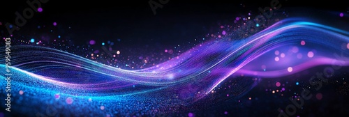 Intertwining neon blue and purple light trails flow gracefully against a dark backdrop, creating a dynamic and vibrant representation of energy and movement