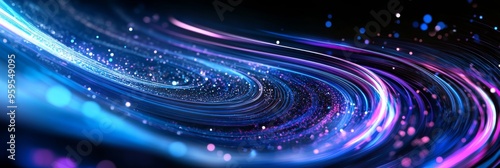 Intricate patterns emerge as vibrant blue and purple light trails intertwine, creating a mesmerizing visual effect in a low-perspective view