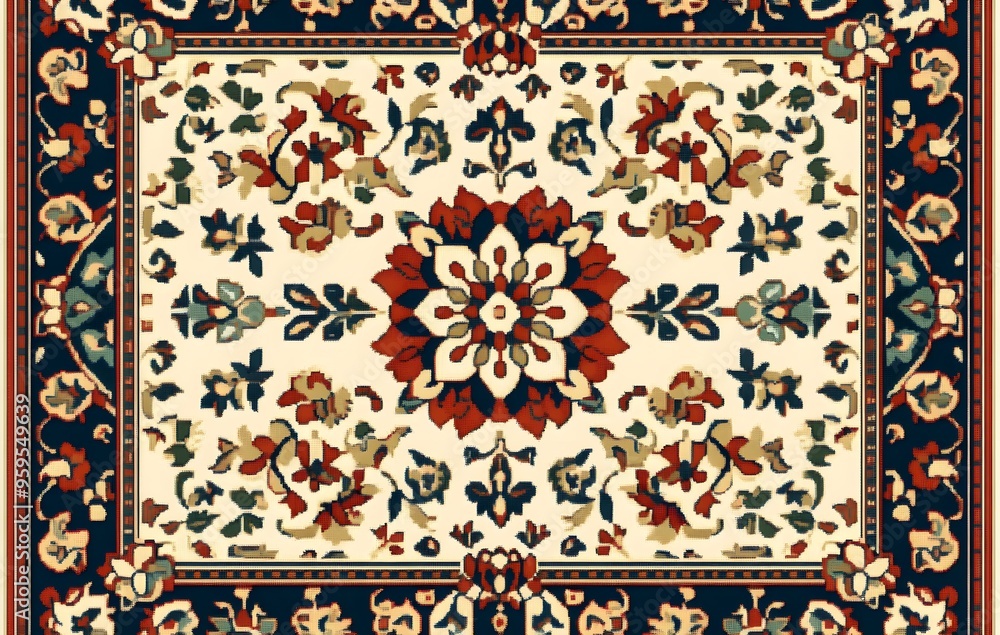Obraz premium 40. **Full-size seamless vintage rug pattern with intricate floral and geometric designs**