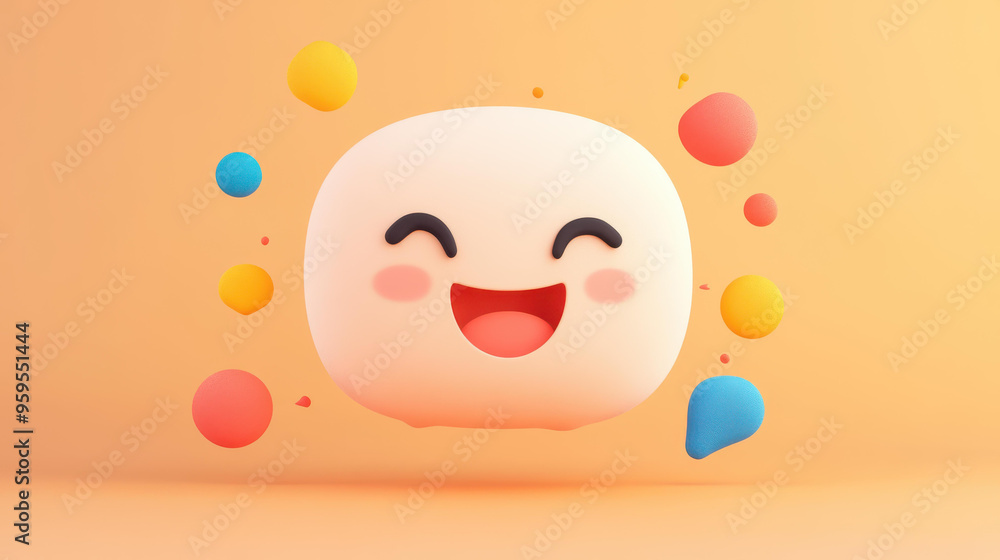 Fototapeta premium A joyful chat emoticon icon, vibrant and smiling, perfect for modern graphic designs and cheerful digital communications.