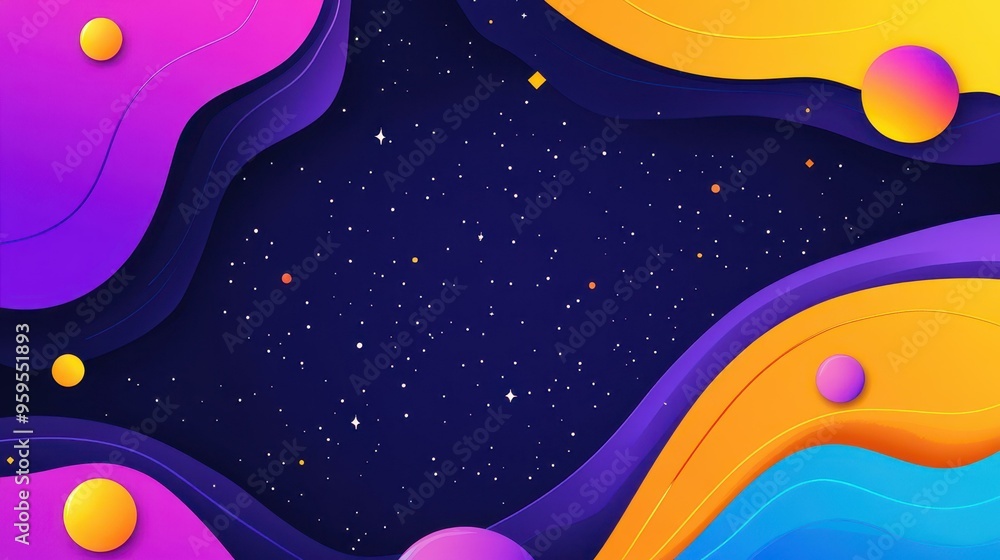 Explore a vibrant galaxy filled with abstract shapes and planets, perfect for adding a cosmic touch to your space designs. Explore a vibrant galaxy filled with abstract shapes and planets, perfect for adding a cosmic touch to your space designs.