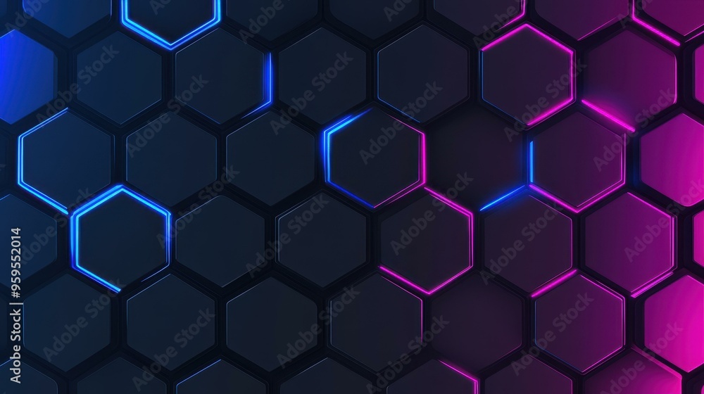 Explore a sleek dark hexagon tech backdrop illuminated with vibrant blue and pink flashes, perfect for modern designs. Explore a sleek dark hexagon tech backdrop illuminated with vibrant blue and pink flashes, perfect for modern designs.