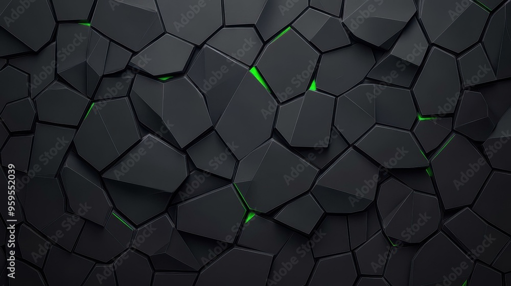 Dark steel mesh blends with green polygons, creating a sleek background. Perfect for modern tech design projects.