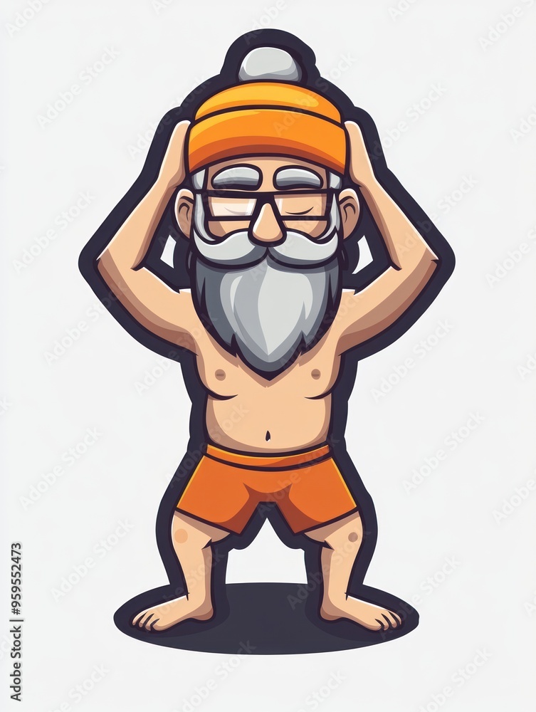 Cartoon illustration of a senior man in an orange hat, shorts and glasses, holding his head in his hands. Cartoon illustration of a senior man in an orange hat, shorts and glasses, holding his head in his hands.