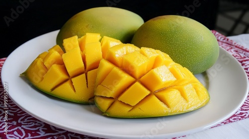 Juicy Mango Slices on White Plate