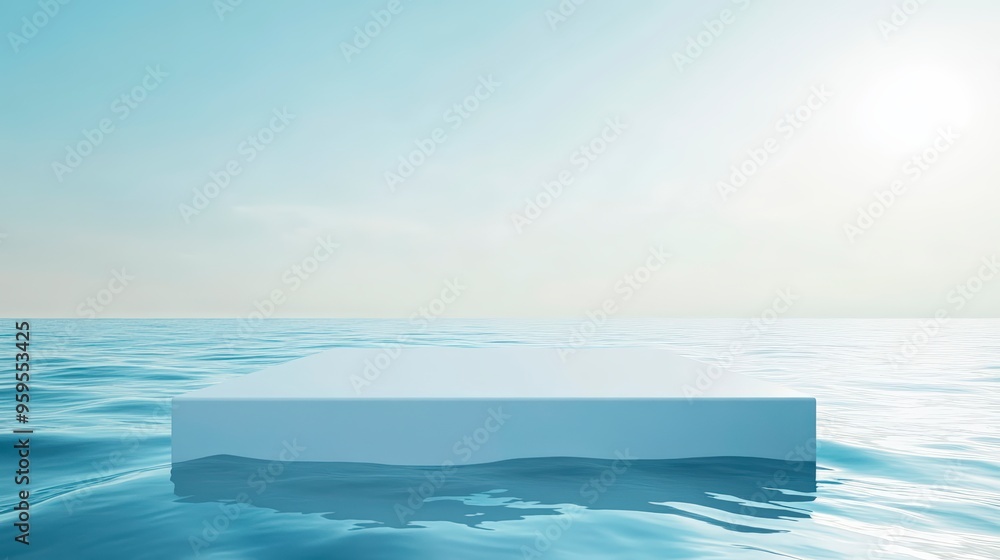 Obraz premium White Platform With Light Blue Background And Water Ripple Effects For Aquatic-Themed Product Displays . Generative ai