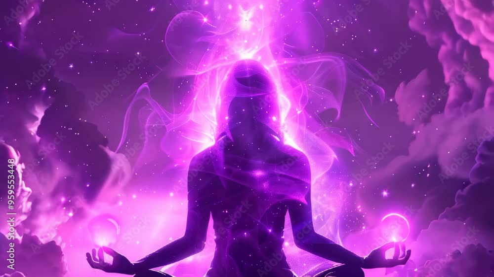 Meditation and energy healing in a mystical setting with glowing orbs and vibrant colors Meditation and energy healing in a mystical setting with glowing orbs and vibrant colors