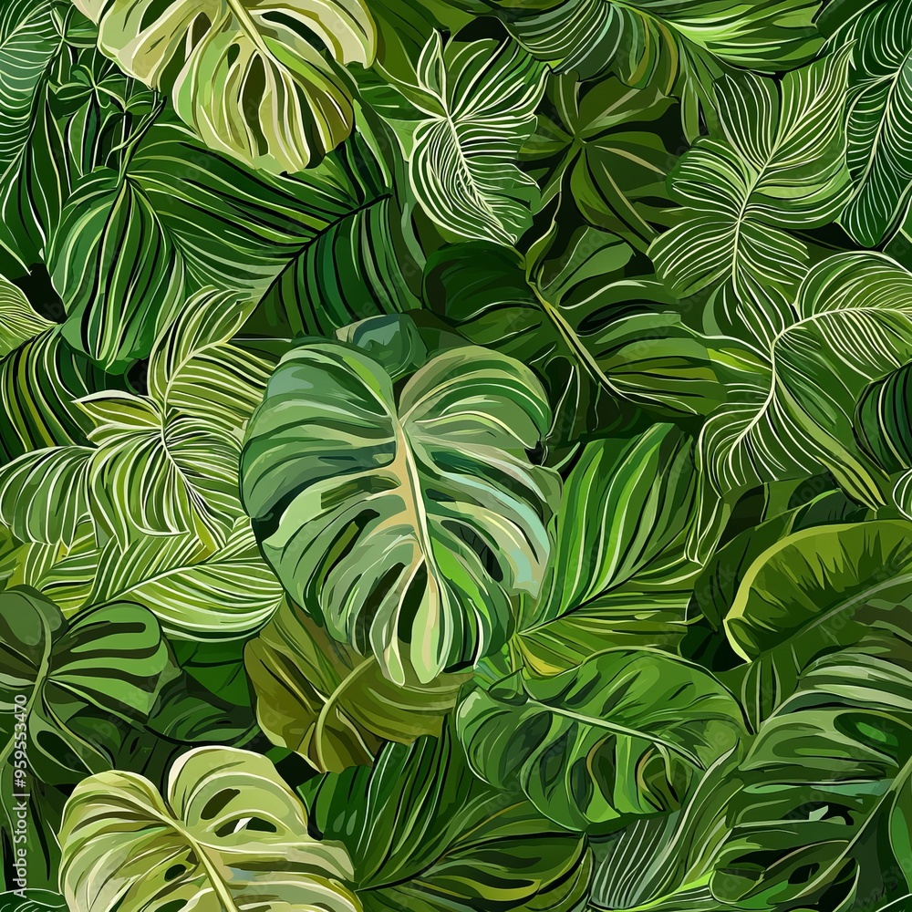 seamless pattern of tropical leaves with detailed, realistic textures seamless pattern of tropical leaves with detailed, realistic textures