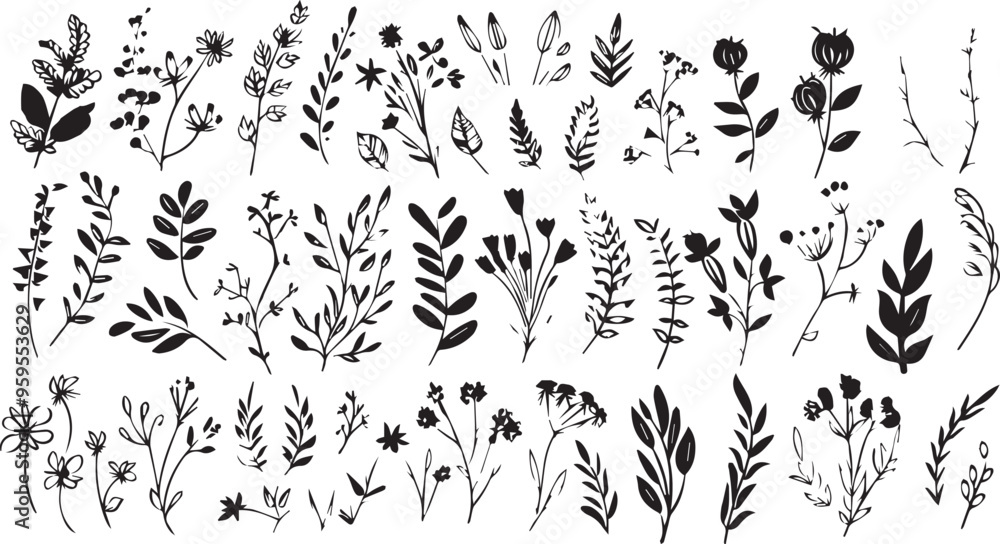 Big set of decorative elements and vector graphics in a hand drawn floral ornament collection with line on a white background
Big set of decorative elements and vector graphics in a hand drawn floral ornament collection with line on a white background