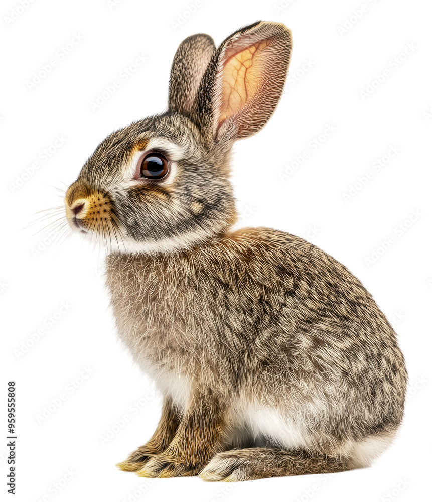 Obraz premium Grey rabbit in profile on white, cut out - stock png.