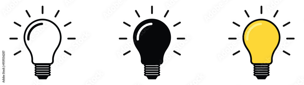 Light bulb icon set. Idea icon. Lamp concept. Light bulb, isolated in modern outline, flat, and colored design. Vector illustration Light bulb icon set. Idea icon. Lamp concept. Light bulb, isolated in modern outline, flat, and colored design. Vector illustration