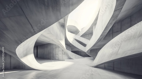 Fototapeta Naklejka Na Ścianę i Meble -  Abstract modern architecture background with grey concrete forms. 3D rendering