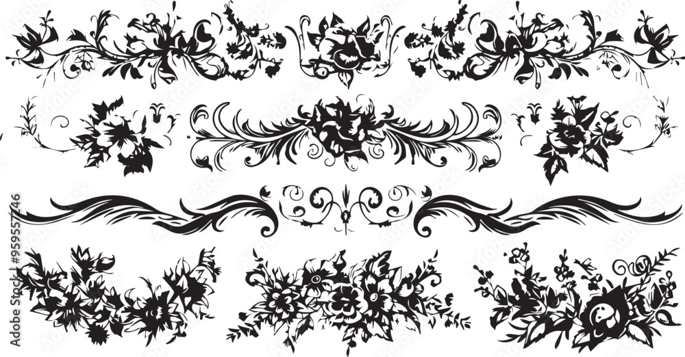 Big set of decorative elements and vector graphics in a hand drawn floral ornament collection with line on a white background
Big set of decorative elements and vector graphics in a hand drawn floral ornament collection with line on a white background