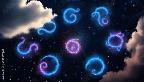 Astrology Sign Aries Against Starry Sky, Celestial Representation of Aries, Cosmic Zodiac Symbol