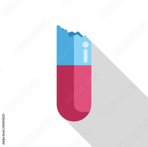Broken pill is showing an information symbol inside, suggesting the need for more details about medication