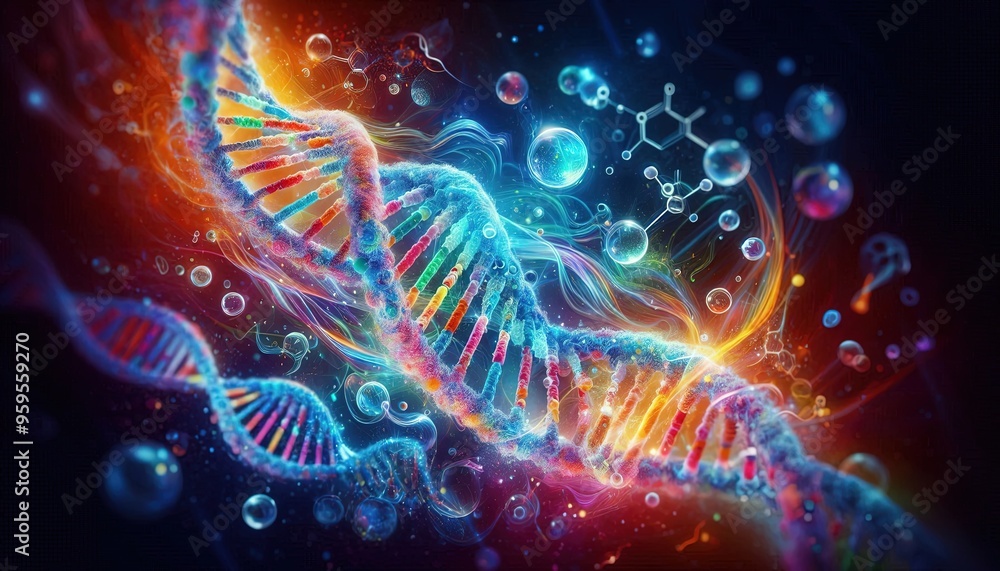 Abstract DNA Structure with Glowing Bubbles. Abstract DNA Structure with Glowing Bubbles.