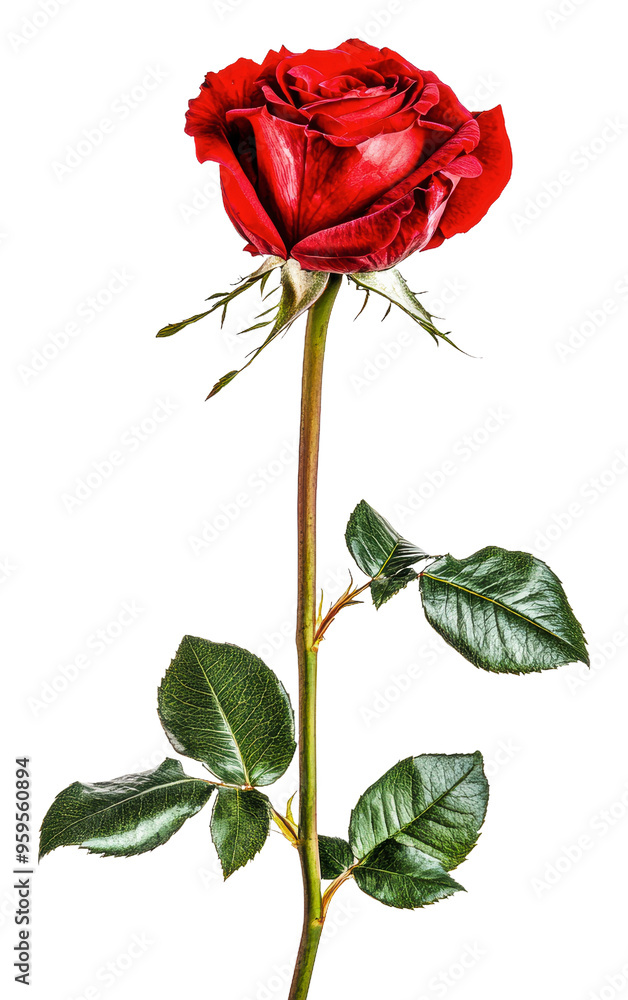 Obraz premium Red rose on white background, cut out - stock png.