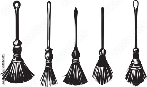 broom silhouette vector art illustration.