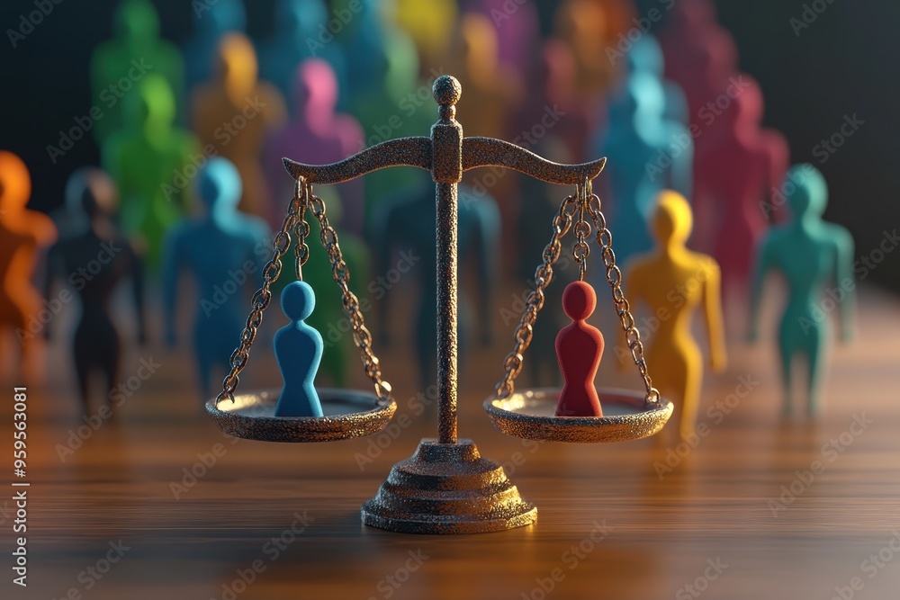 A stylized representation of a balanced scale with diverse human ...