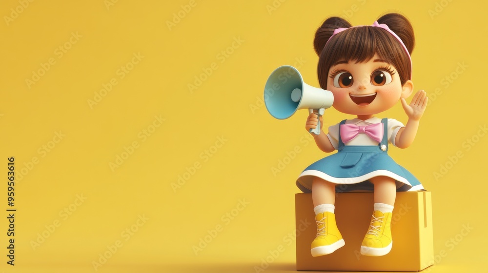 Cute Cartoon Girl Holding a Megaphone Cute Cartoon Girl Holding a Megaphone