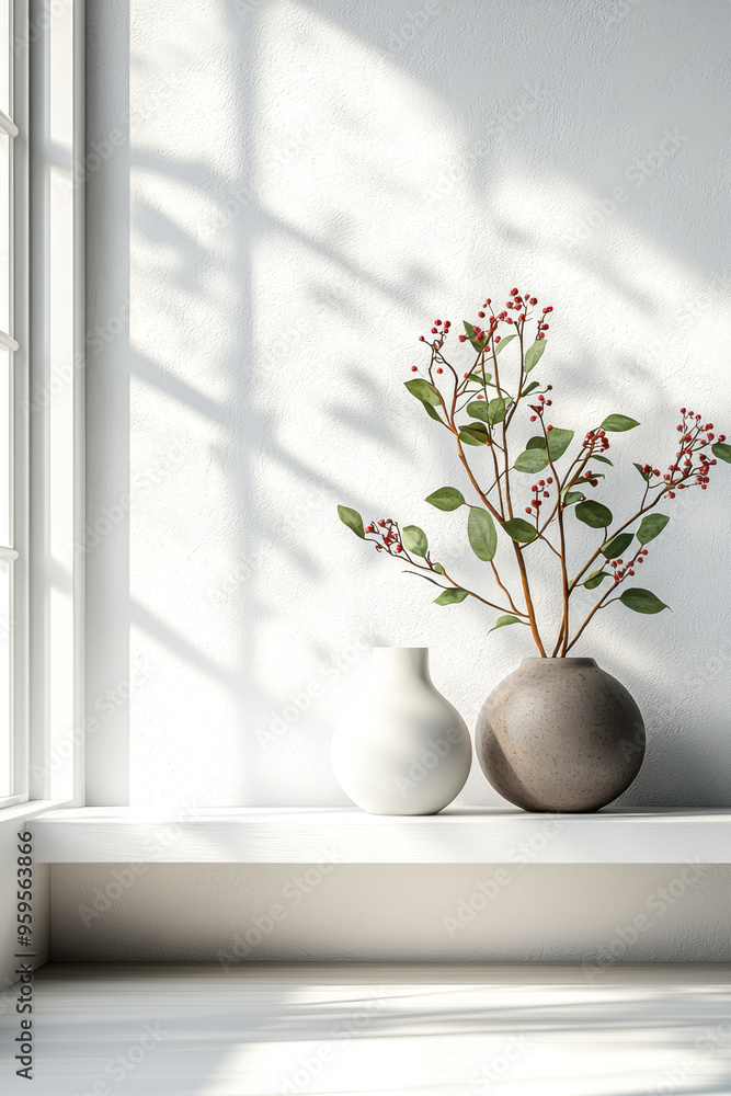 Simple black and white wall background. decorative black shelf, vase. mockup Simple black and white wall background. decorative black shelf, vase. mockup
