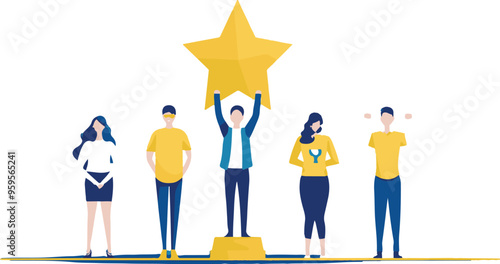 
Professional or expert who success and win award best office employee or specialist with skills to achieve goal concept success businessman and businesswoman professional stand with star award
