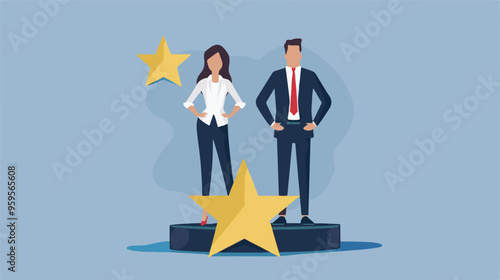 
Professional or expert who success and win award best office employee or specialist with skills to achieve goal concept success businessman and businesswoman professional stand with star award
