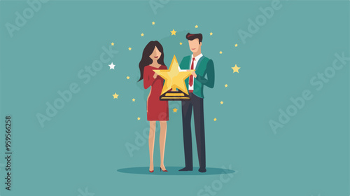 
Professional or expert who success and win award best office employee or specialist with skills to achieve goal concept success businessman and businesswoman professional stand with star award