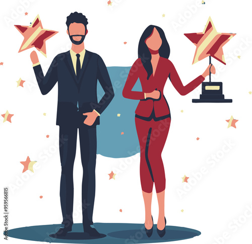 
Professional or expert who success and win award best office employee or specialist with skills to achieve goal concept success businessman and businesswoman professional stand with star award