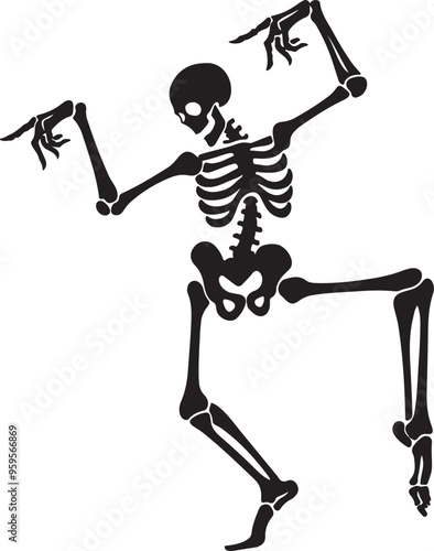 Dancing Skeleton Silhouette Vector Art Illustration