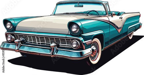 Classic Retro Car Artwork with Detailed Vector Elements