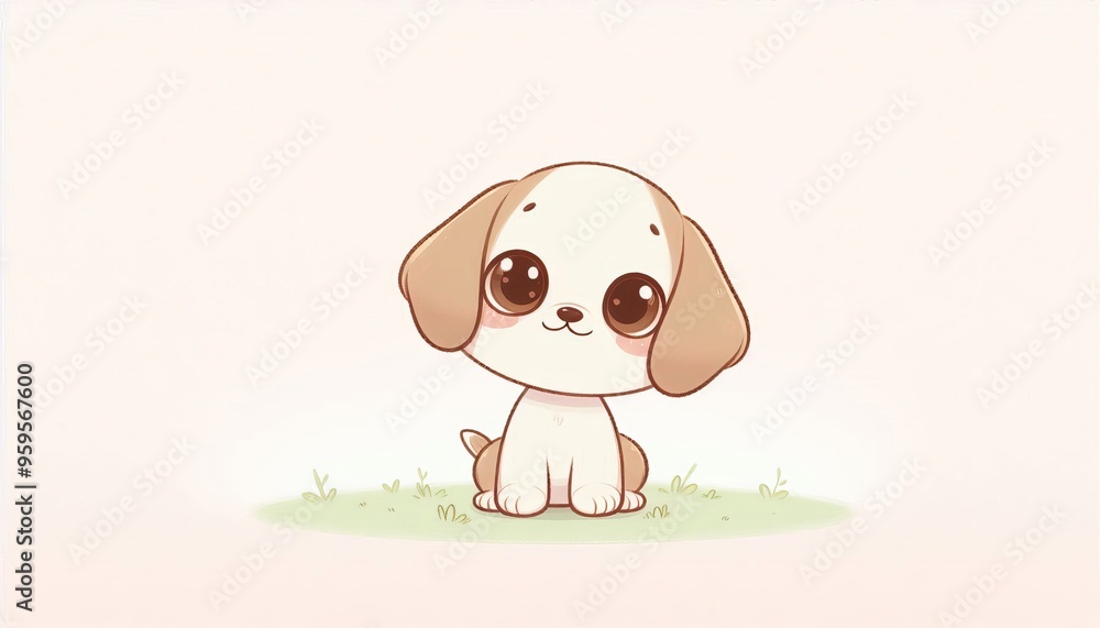 Adorable cartoon dog with big eyes sitting on grass. Adorable cartoon dog with big eyes sitting on grass.