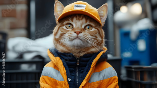 A cat dressed in an orange ...