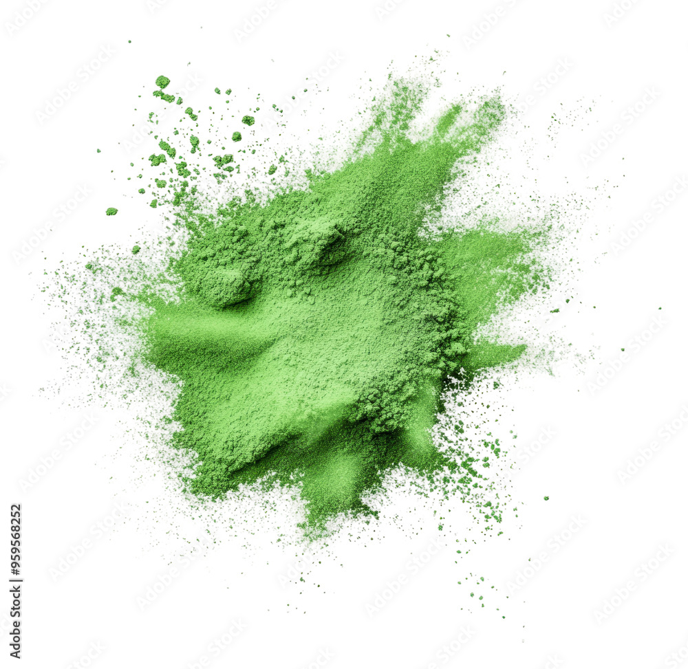 Green powder displayed against a white background, cut out - stock png. Green powder displayed against a white background, cut out - stock png.