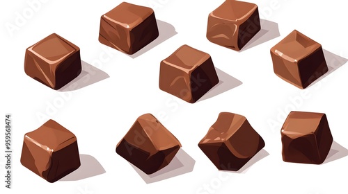 Delicious chocolate cubes isolated on a white background, perfect for easy color editing, ideal for dessert, confectionery, and food-related designs in a clean and minimalistic style